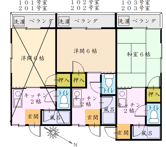 光コーポ１０２号室，２０３号室